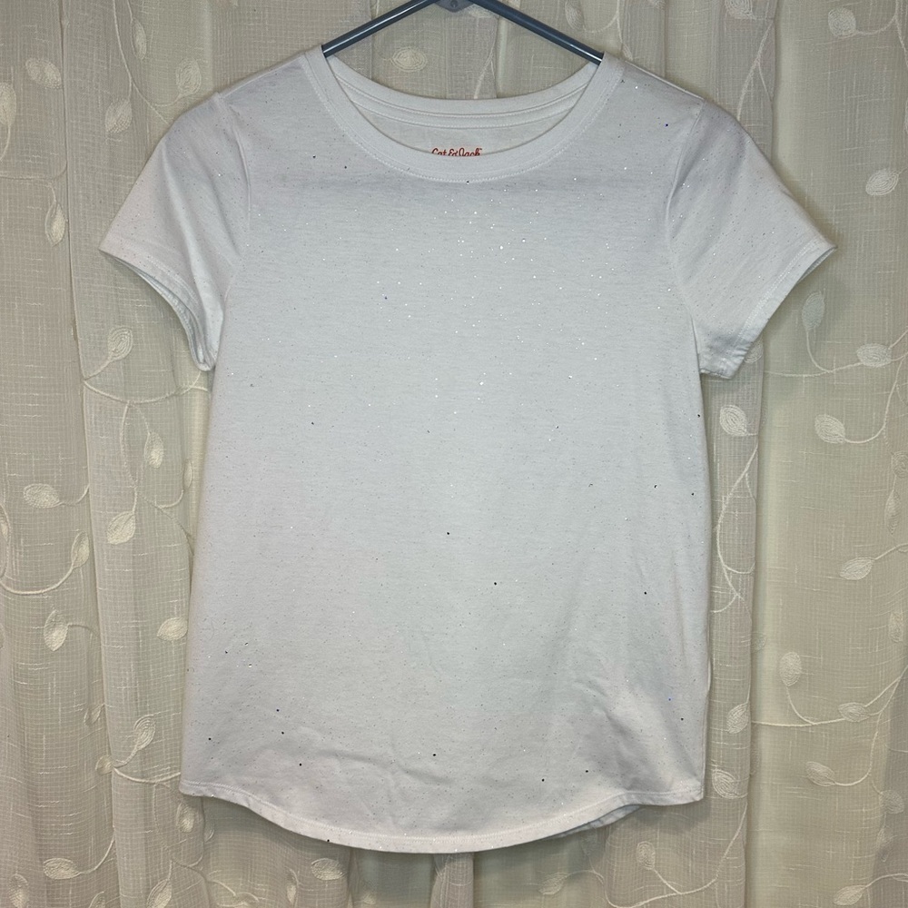 🥳🥳 4 for $20 Sale!! 🥳🥳 Cat & Jack White Glitter Tee, Size XL (14/16)